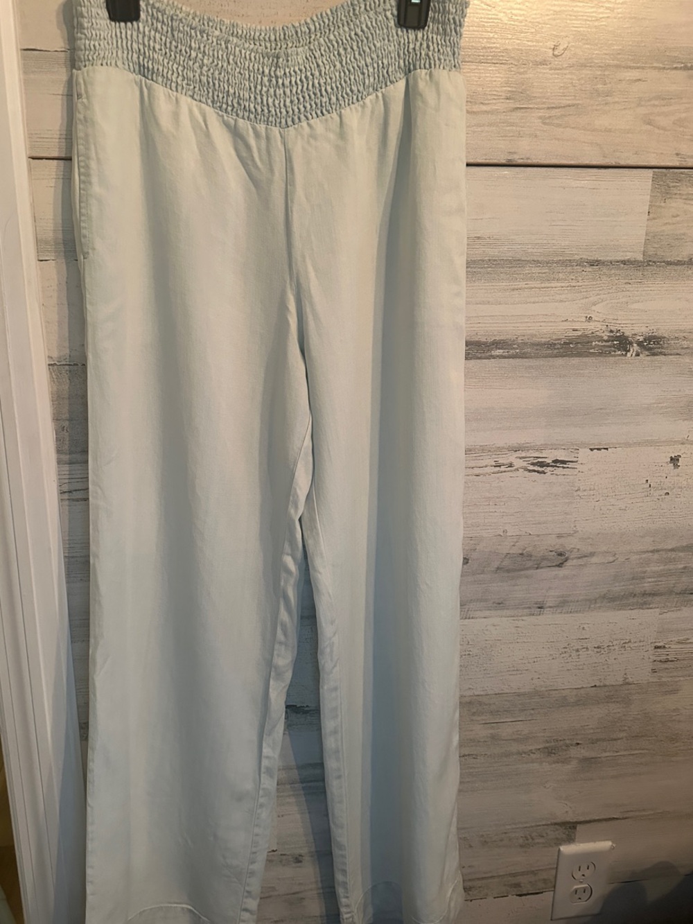 For The Republic Pale Blue Wide-Leg Smocked Waist Pants